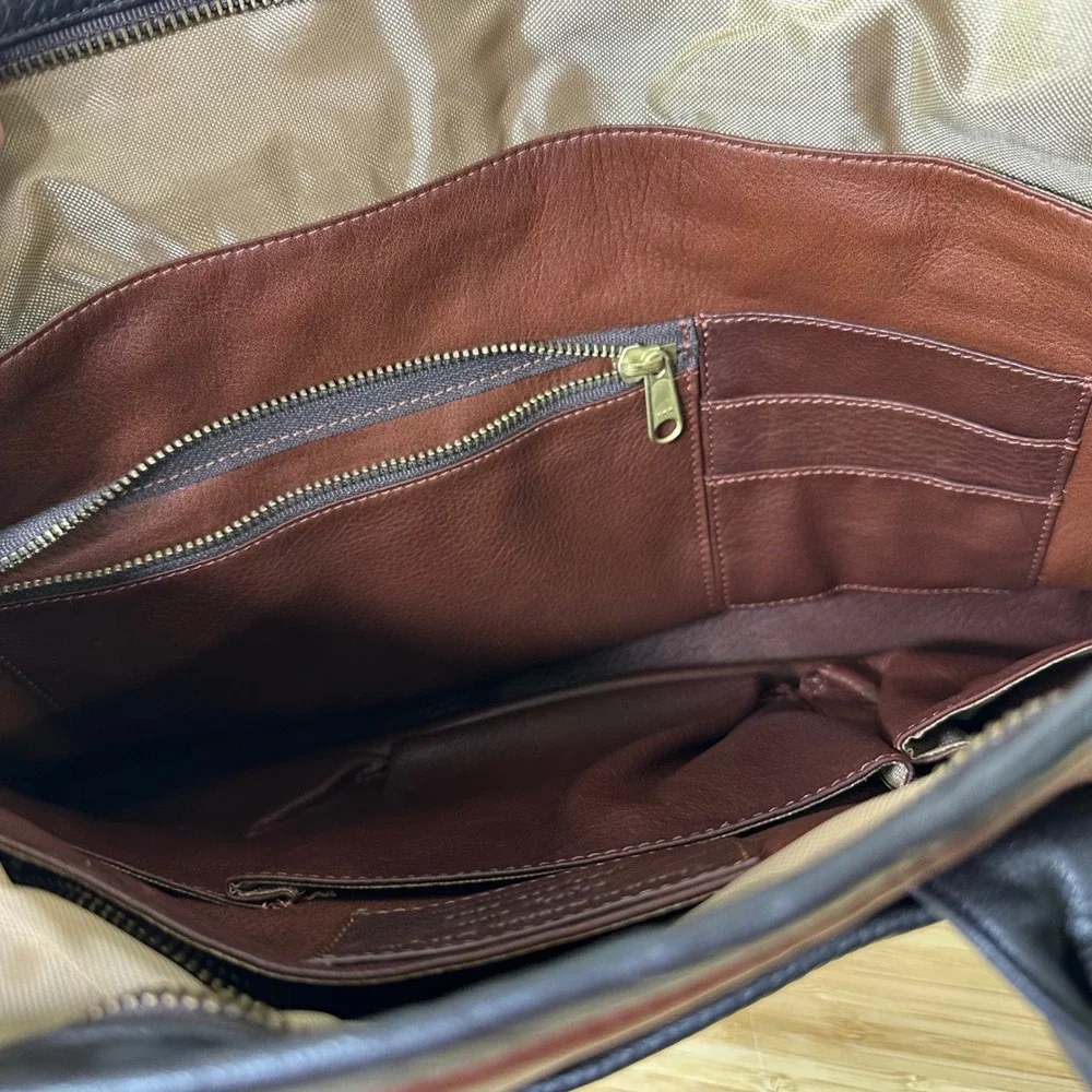 Mowen Leather Designs Messenger Briefcase Bag Brown Black Leather Academia GUC - Picture 11 of 16